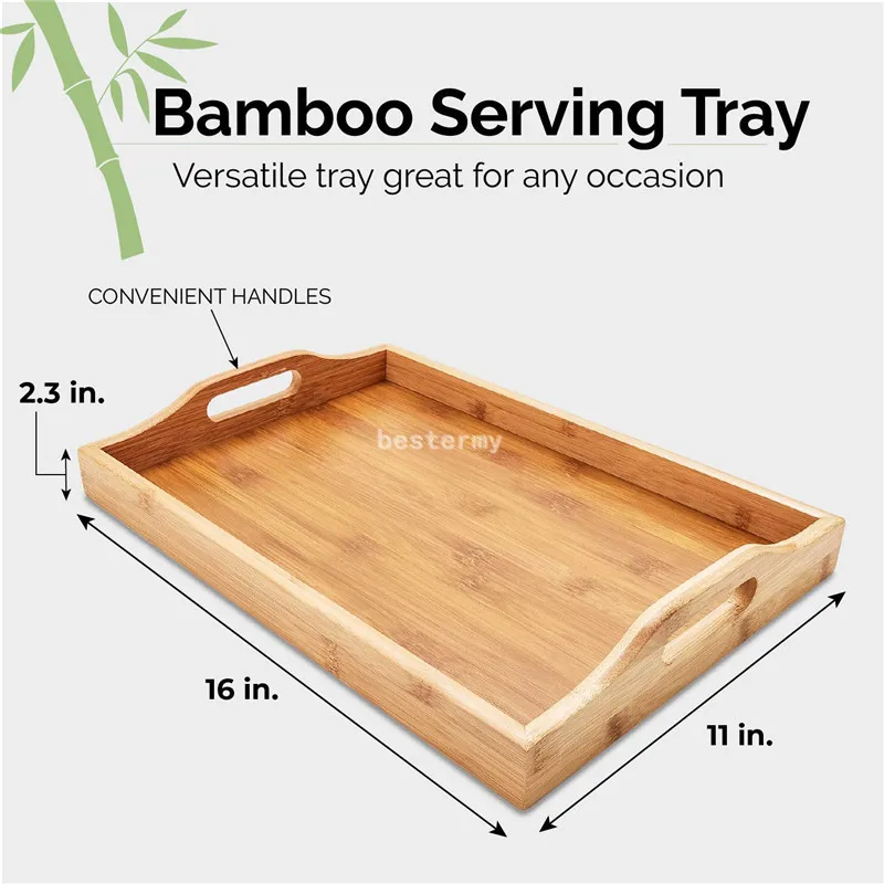 Juvale Wood Food Serving Tray with Handles Bamboo pallet