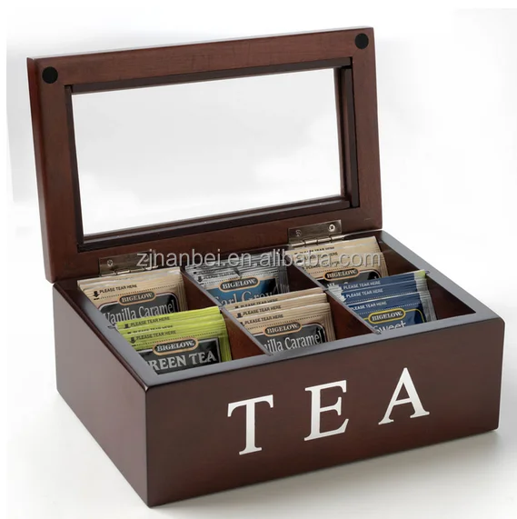 Custom logo finished wooden tea box compartment coffee bag boxes