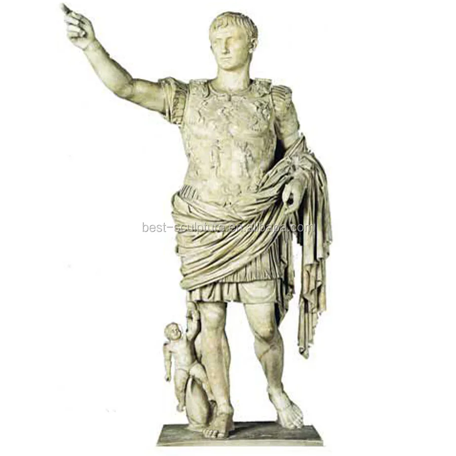 High Quality White Marble Augustus Roman Man Statue Sculpture