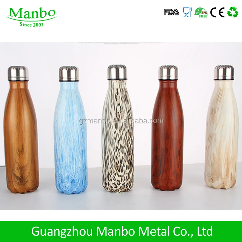 17oz Outdoor Double Wall Stainless Steel Vacuum Insulated Thermo Flask Wood Grain Water Bottle