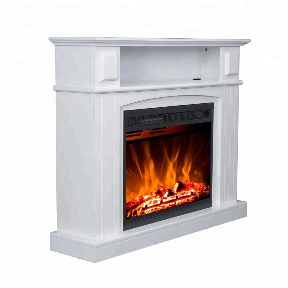 Scandinavian Simple Lines White Electric Fireplace Insert with Mantel