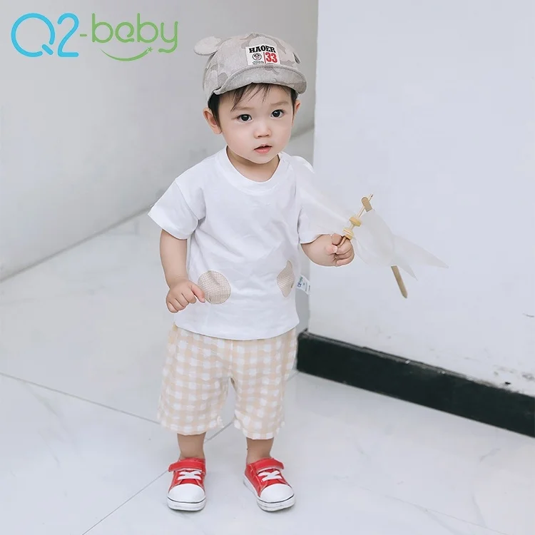 
Wenzhou clothing factory price fashion summer unisex full cotton baby cloths set new born infant 2pcs suit for boy girl 1951 