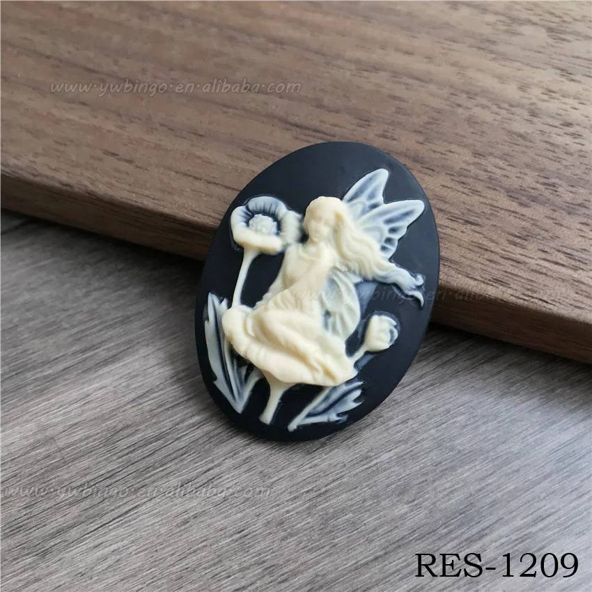 Fairy Cameo Nymph Resin Cameo Black And Lvory Cabochon 40x30mm Fantasy Finding Flora Fauna Craft Supply RES-1209