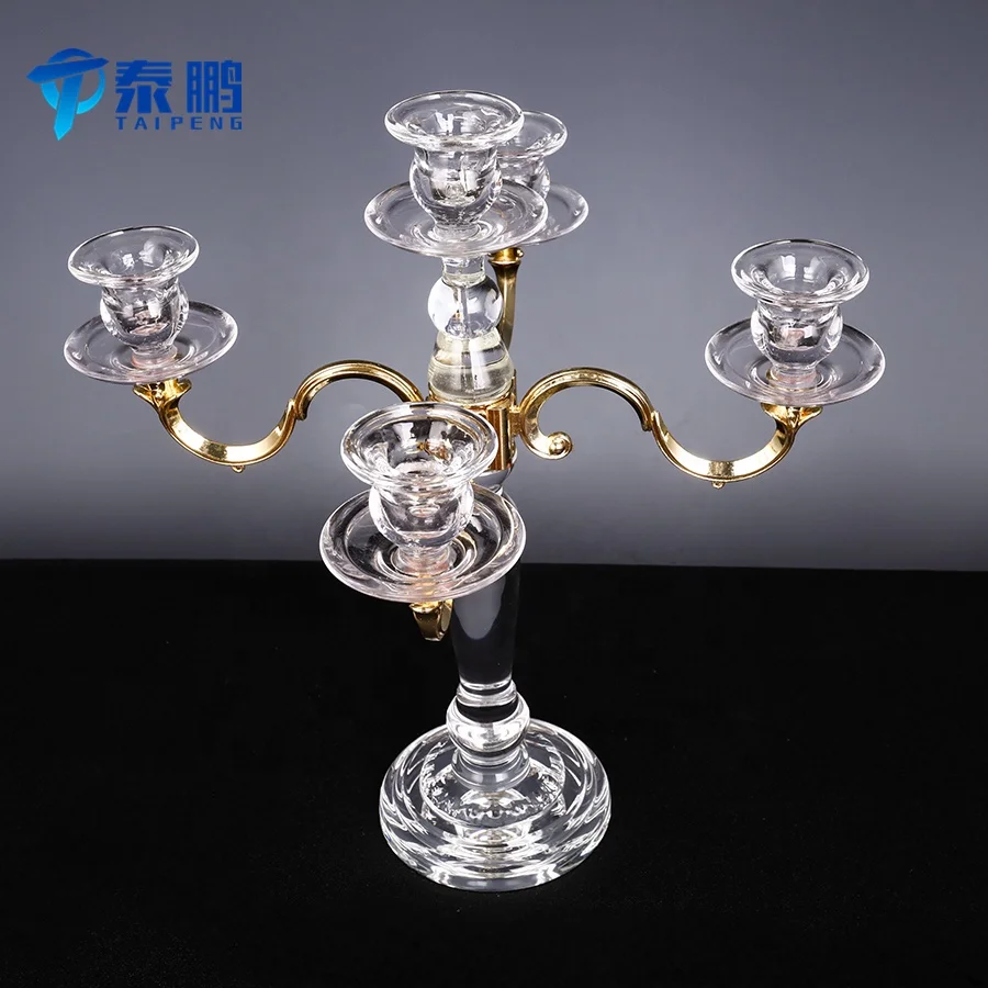
Luxurious exquisite gold 5 arm crystal votive candelabra for wedding centerpiece 