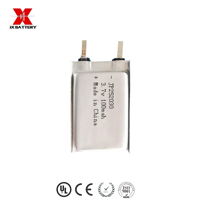 Small MOQ ultra thin rechargeable li-ion battery 252030 2.5mm lipo battery 3.7v 100mah for ID card