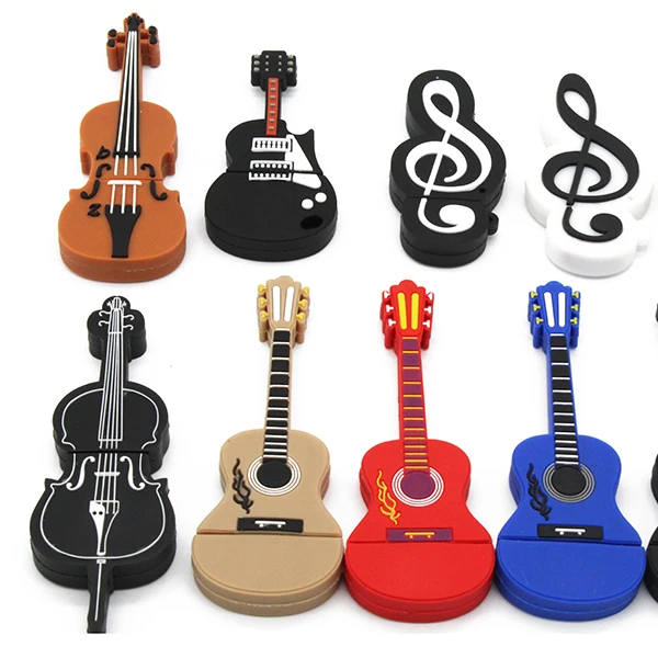 2023 Популярный ПВХ мультяшный музыкальный инструмент гитара скрипка нота USB флэш-накопитель Usb флешка 64 ГБ A-класс флэш-чип 2 0