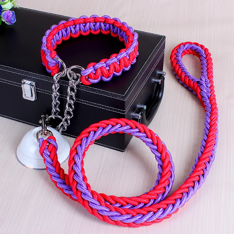 2021 Upgraded two-color collar hachiko braided  dog leash