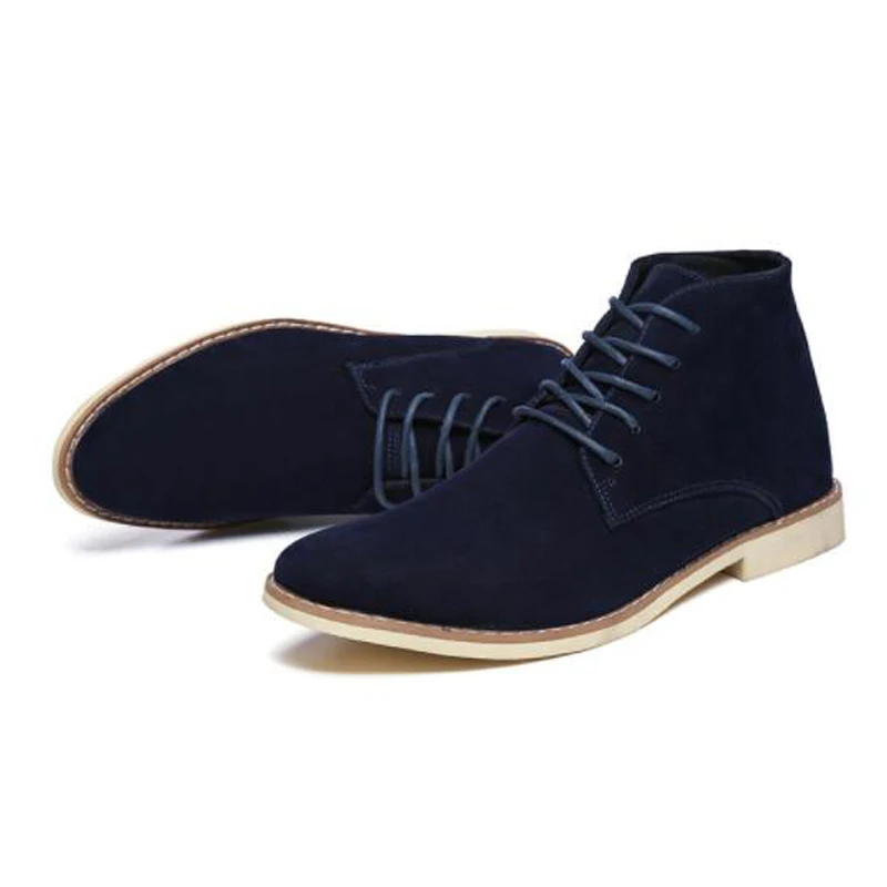 Мужские модные однотонные замшевые ботинки на среднем каблуке, Мужские классические ботинки Chukka со шнуровкой