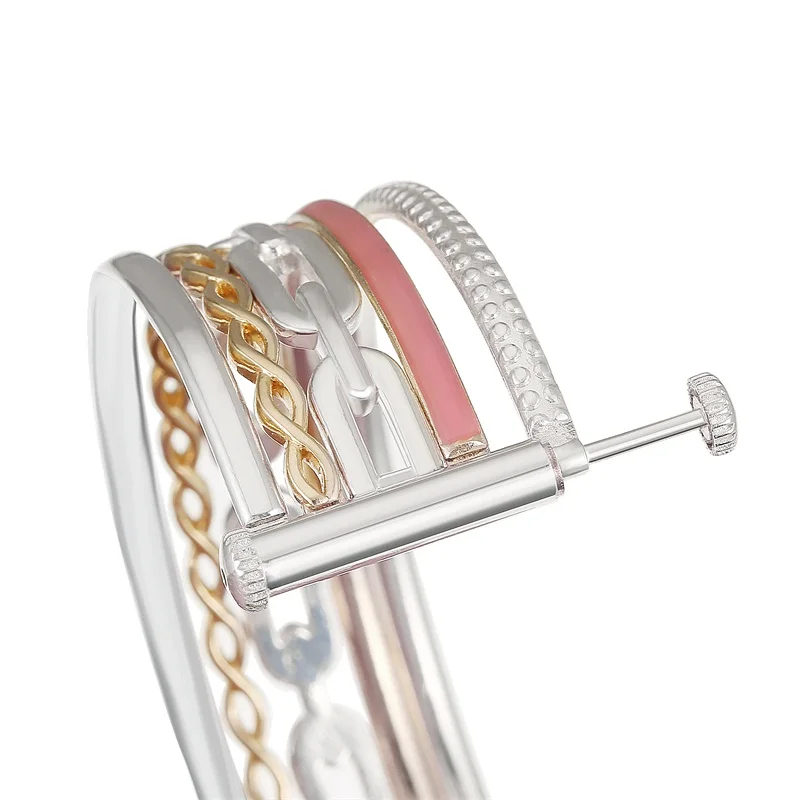 
Trendy Women Zinc Alloy Acrylic Round Rhinestone Real Gold Plated Screw End Open Cuff Bracelet Bangle 