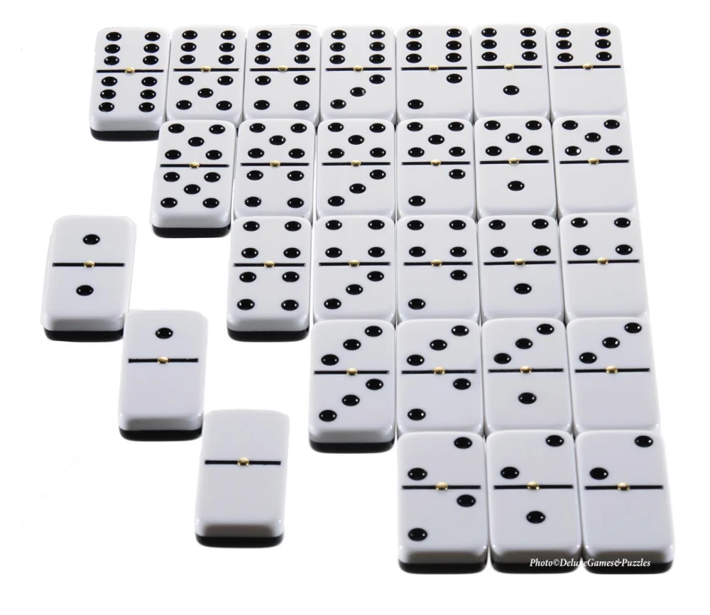 Dominoes Double 6, Tournament Size, Two Toned with Spinner (center) Rivets, in wooden education game set in wood box for kid pla