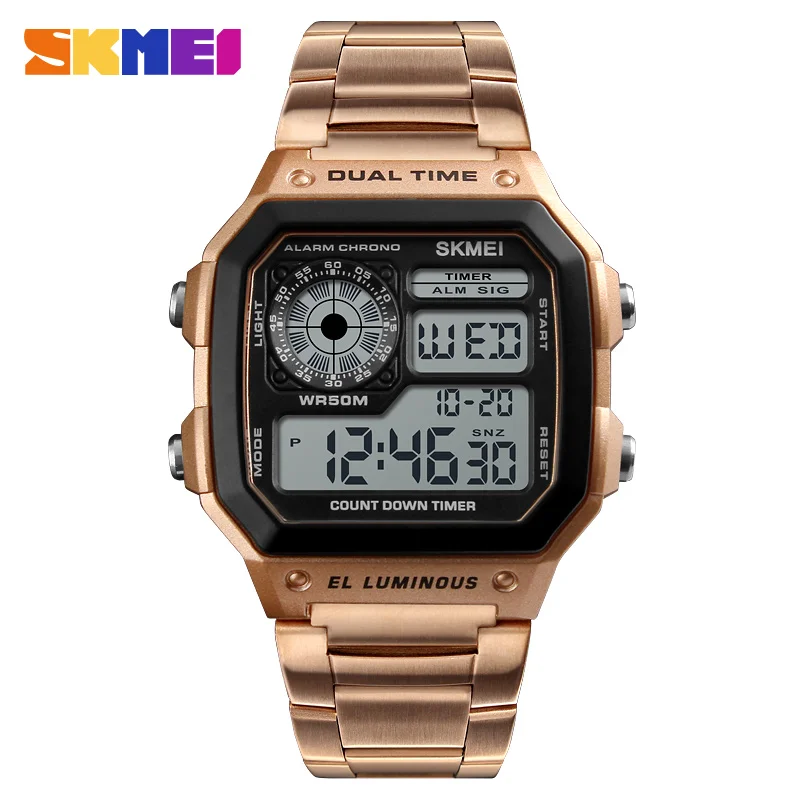 New Arrivals 2018 Sport Watch Digital Led Luminous Clock Luxury Stainless Steel Waterproof Square Fashion Skmei Men Wrist Watch