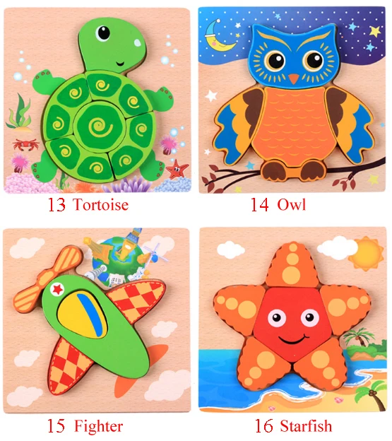 
Wooden Toys Educational for Kids Animal Cartoon 3D Jigsaw Wooden Puzzle 
