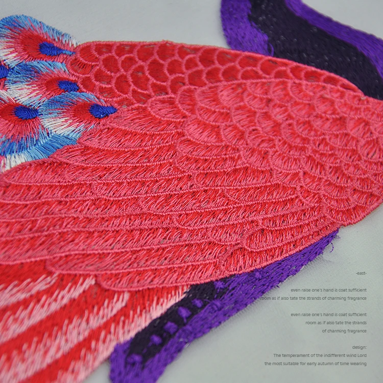 Red Green Blue Cute Peacock Embroidery Sew On Patches For Clothing Dress