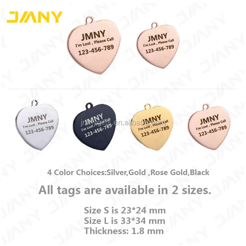 Factory Direct Stainless Steel Heart Shape Wholesale Dog Tags