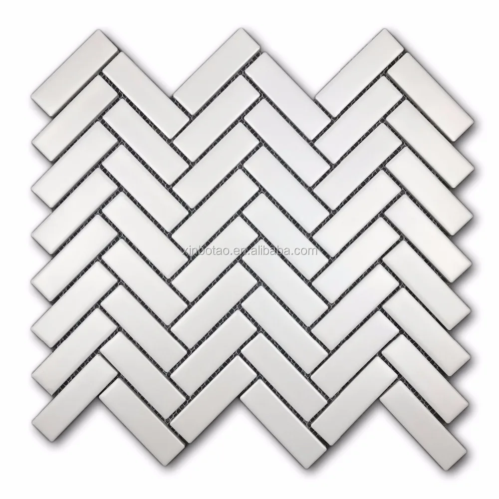 Dominoes white herringbone ceramic mosaic backsplash wall tile