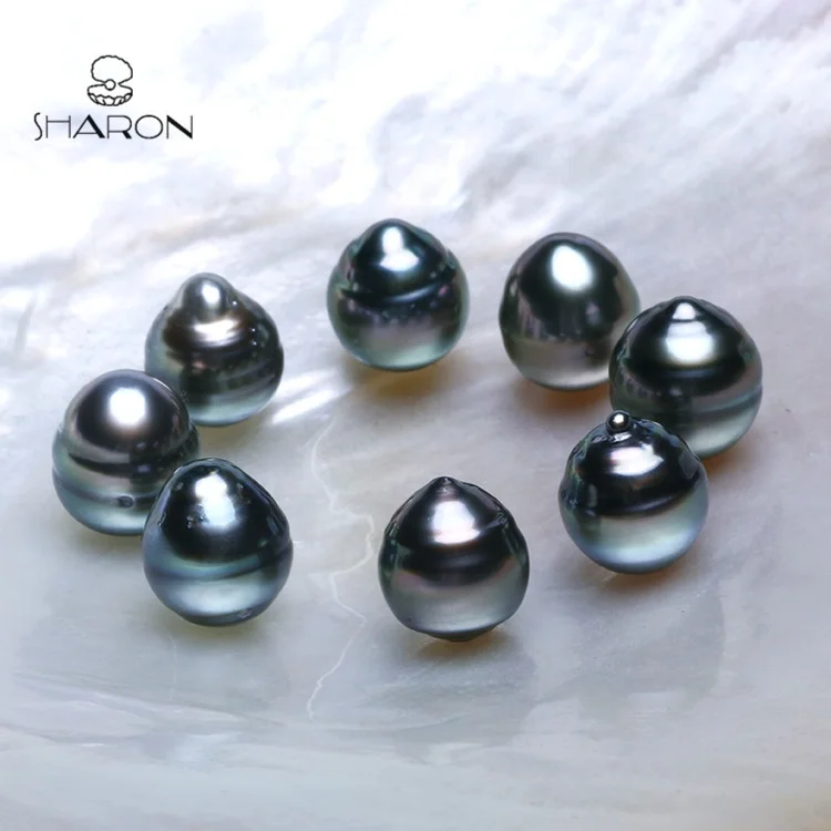 
High Luster 10-11mm Grade AA Near Round Drop Rice Black Seawater Tahitian Pearl 