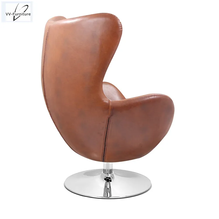 Простой дизайн, бело-золотистый кожаный вращающийся стул в форме яйца