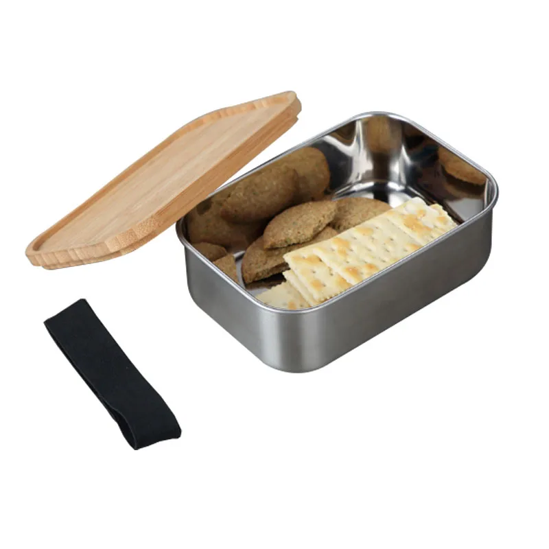 Eco friendly bamboo lip metal bento lunch box  School  Stainless Steel Lunch Containers camping bento Box