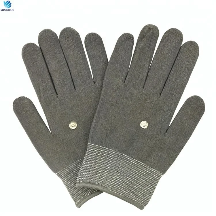 Ready to Ship Conductive Vibrating Massage Beauty Silver Fiber Thread Gloves Electrotherapy Compatible with TENS/EMS Machine