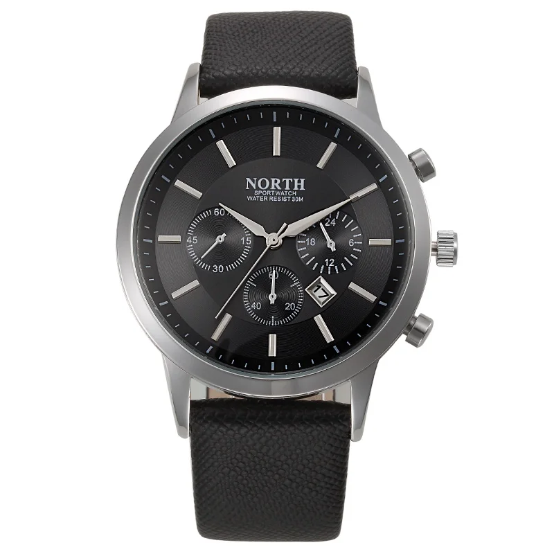 WJ-4976 NORTH brand fashion Japan movt with calendar genuine leather waterproof watches
