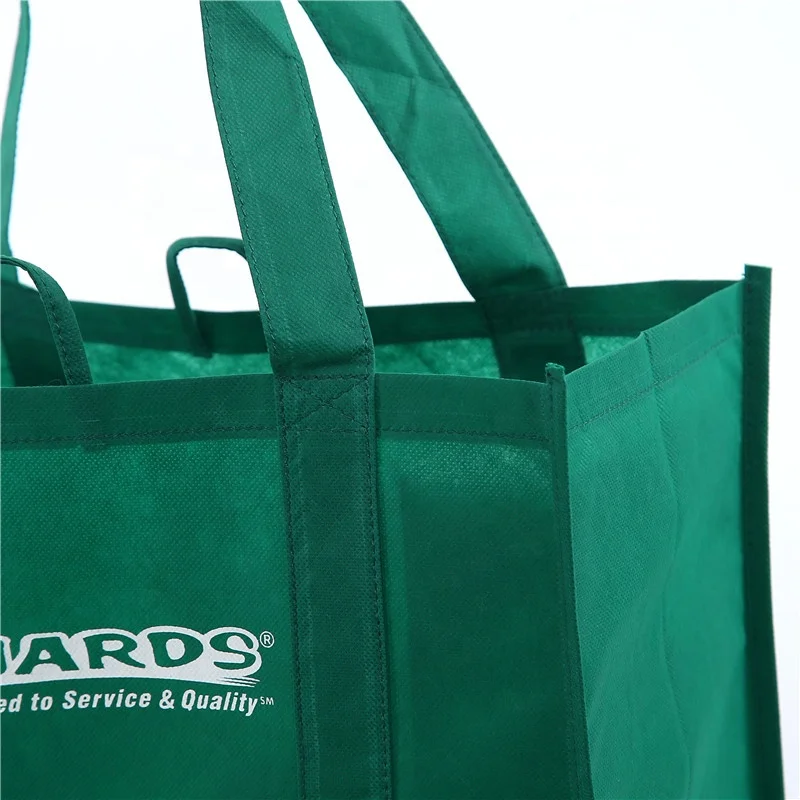 Custom Logo Eco Friendly Green Reusable Promotional Cheap Large Strong Grocery Tote Non Woven Box Shopping Bag For Supermarket