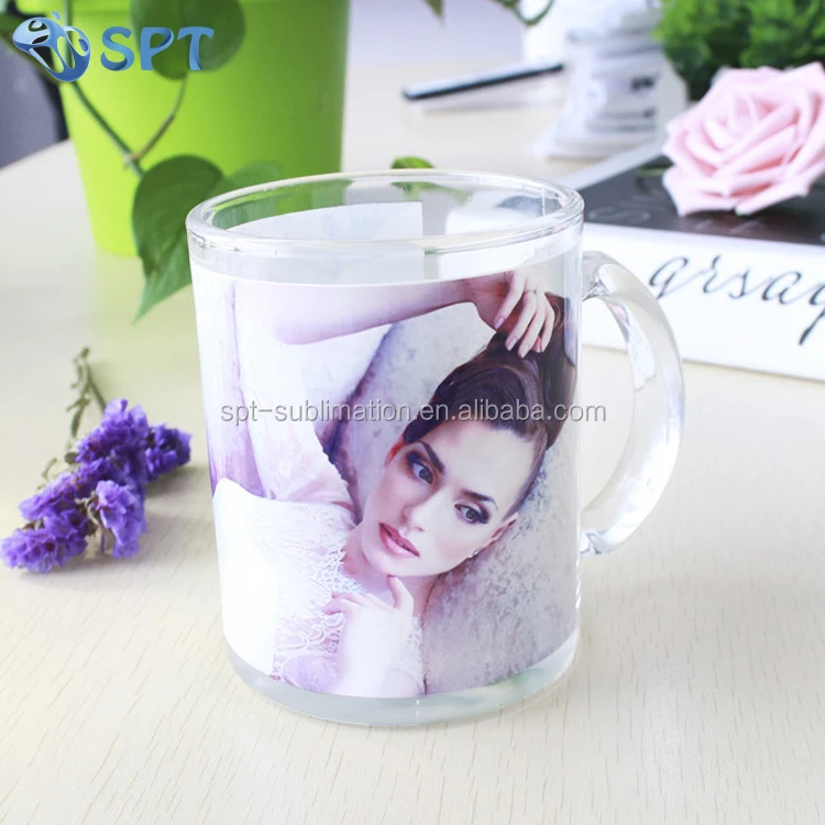 11OZ transparent sublimation heat transfer printing glass mug with White Patch