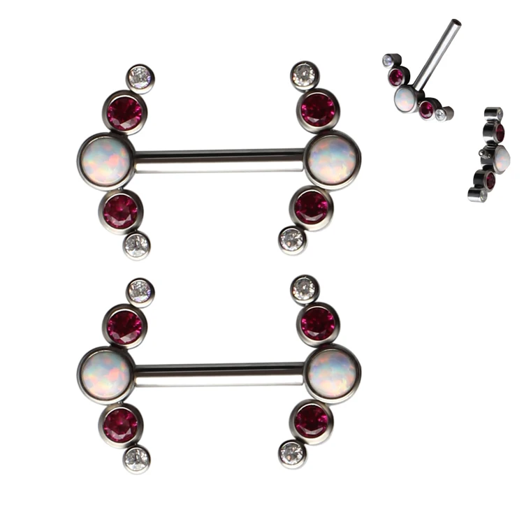 Fashion Barbell Nipple Piercing Ring Opal Stone ASTM F136 Titanium Popular Body Jewelry