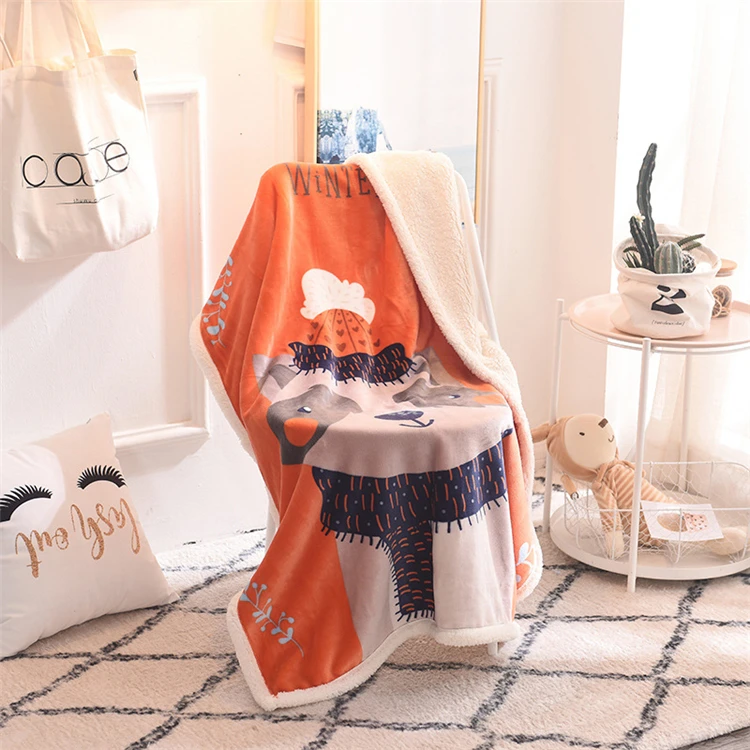 
High Quality Cartoon Animal Printed Baby Plaid Fleece Receiving Blanket 