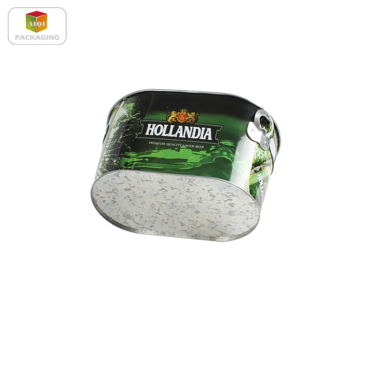 
oval metal tin ice bucket with bottle opener 