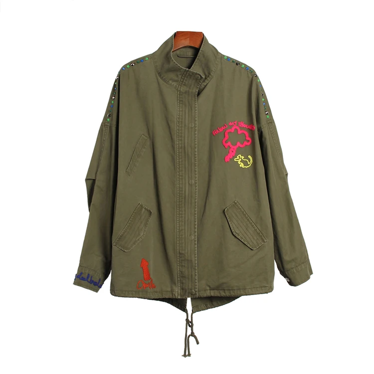 Women Spring and autumn style trench coat short style double-breasted casual dust coat with embroidery