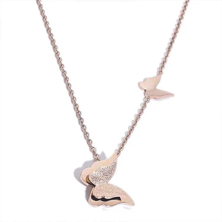 
High Quality Rose Gold Silver Elegant Butterfly Mom Gifts Pendant Necklace Choker Stainless Steel Engagement for Women Girls 