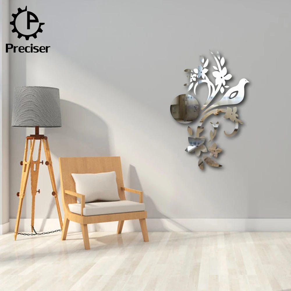 Acrylic Quality Beautiful 3D Mirror Effect Wall Clocks Home Decoration