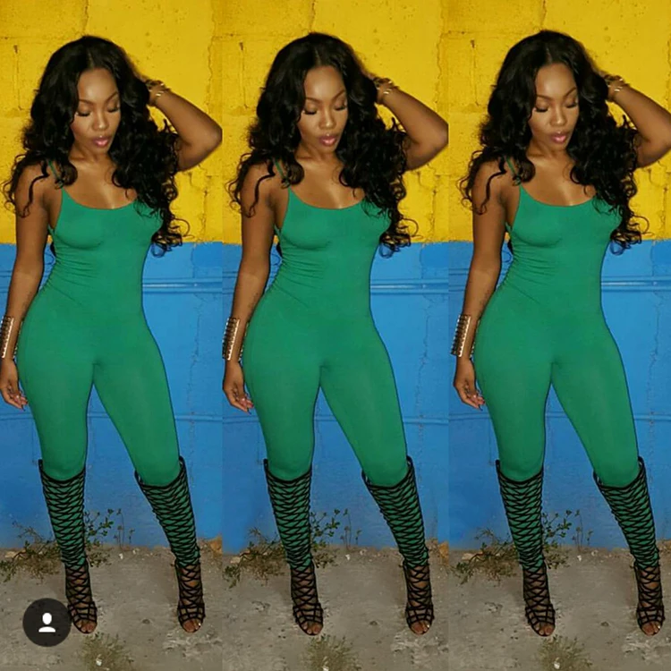 
hot sale fashionable plain color spegetti stripe backless sexy bodycon jumpsuit for women 