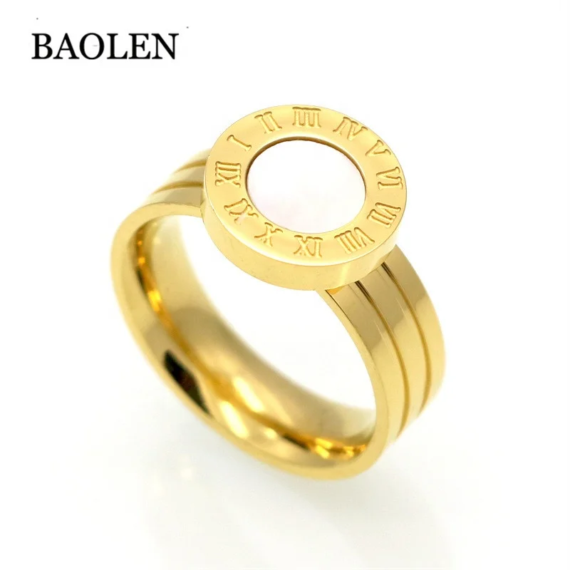 Popular 18K Gold plated Color round Roman Numerals Rings Hot sell Fashion Stainless Steel Women Party Ring