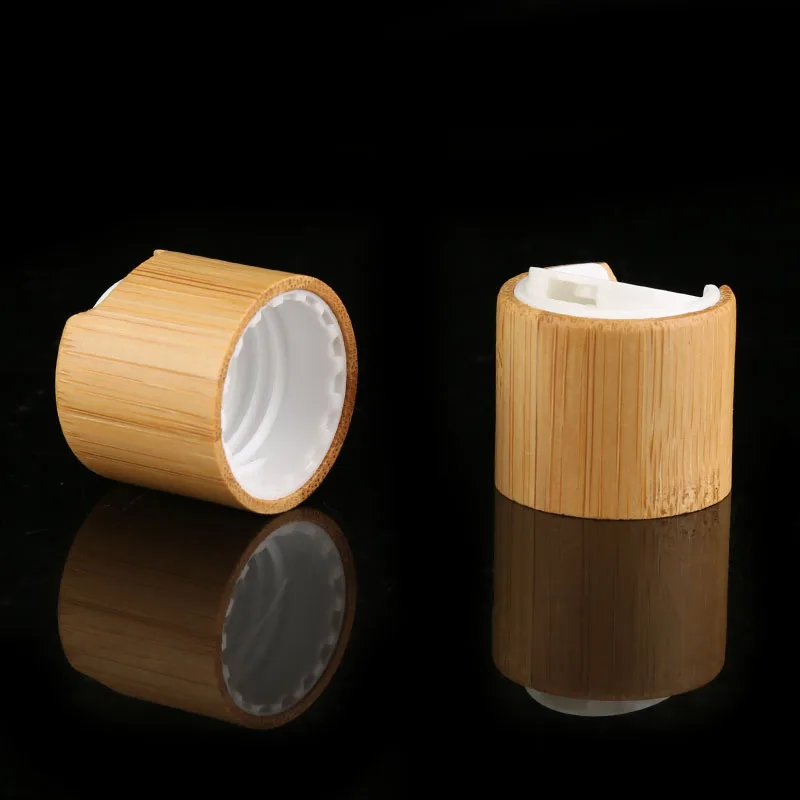 24/410 20/410 bamboo cap for plastique bottle bamboo white black plastic press cap
