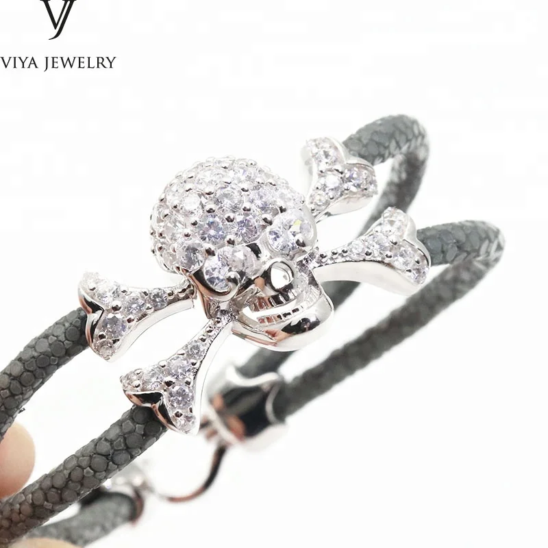 High quality watches black python stingray  leather bracelet with crystals 2018