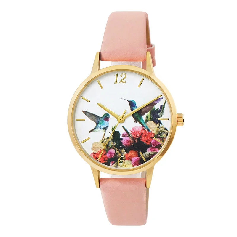 Wholesale beautiful mix colors custom printing watch dial fashion ladies dress watch leather band for girls