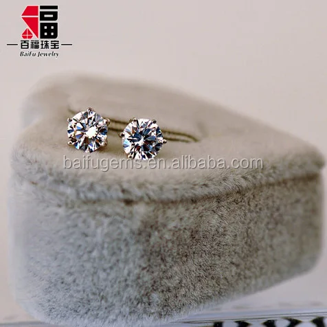 2020 customized white clear round one carat 6.5mm moissanite stone 18K gold stud earings
