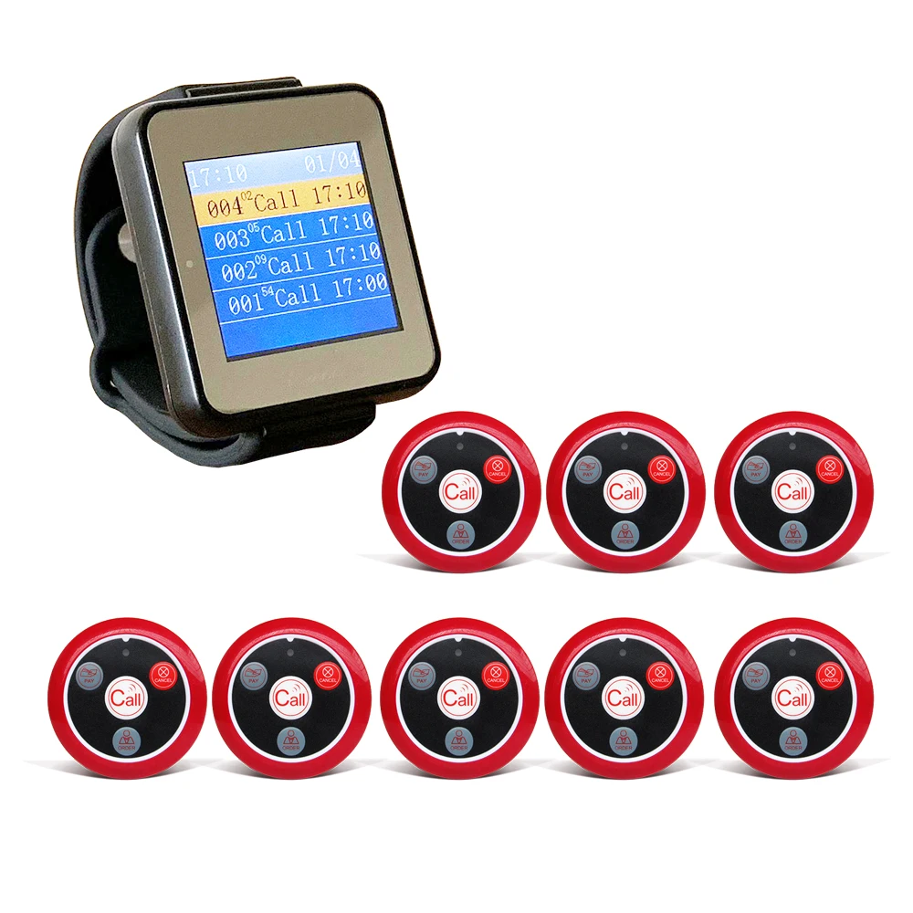 Artom waiter call buzzer paging calling system wireless wrist watch pager receiver with 10 call buttons