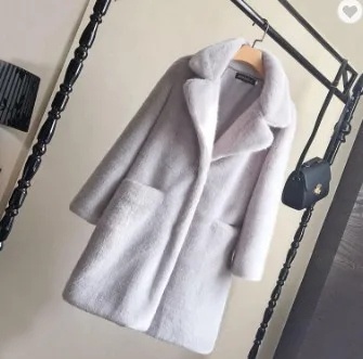 Новая стильная розовая пушистая длинная шуба из искусственного меха норки с большим воротником лацканами для женщин розовый серый белый