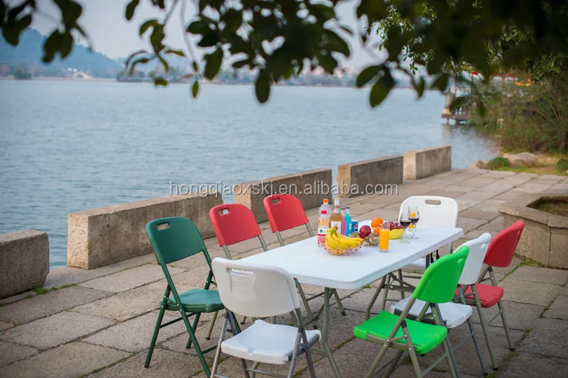 Top HDPE plastic tables and chairs,hot sale light weight easy carry plastic folding table