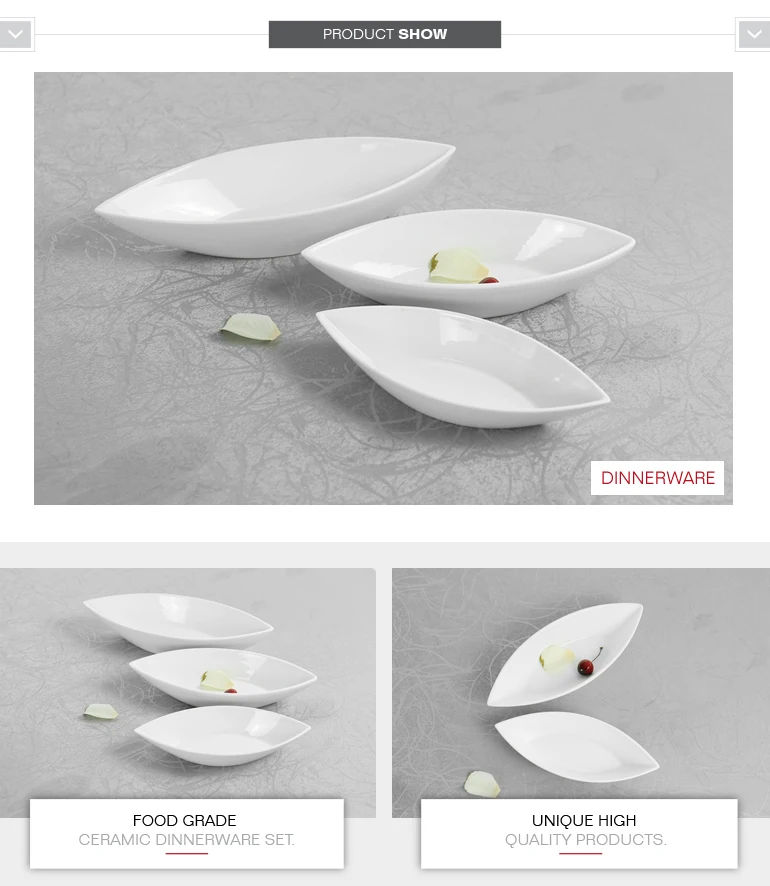 White porcelain dinnerware boat shaped ceramic bowls with different size
