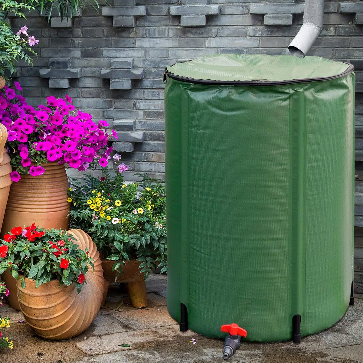 CHIN-UP 198Gallon Portable Rain Barrel Water Collector Collapsible Tank w/Spigot Filter Water Storage Container