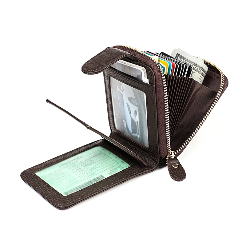 Wholesale genuine leather ID credit card holder wallet multi-function driver license purse