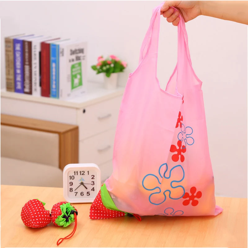 
Custom Printed Recycled Foldable Shopping Fruit Strawberry Shaped Tote Bag With Pouch 