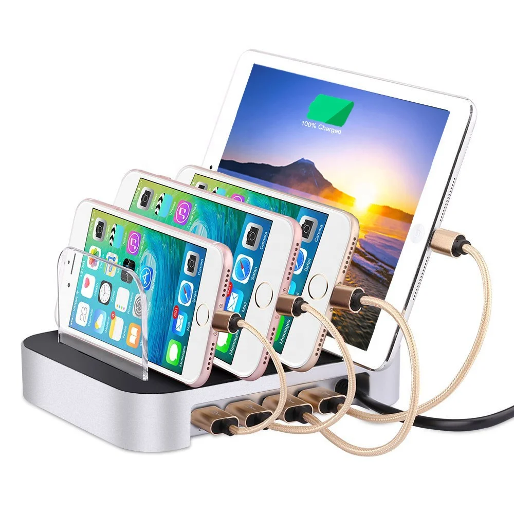 
4-Port USB Phone Charging Station Dock Multi Device Fast Charger Organizer Compatible iPhone Samsung Android & Tablets 