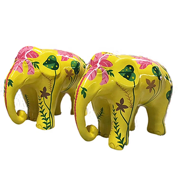 Outdoor large fiberglass colored drawing elephant animal statue resin craft sculpture decorative