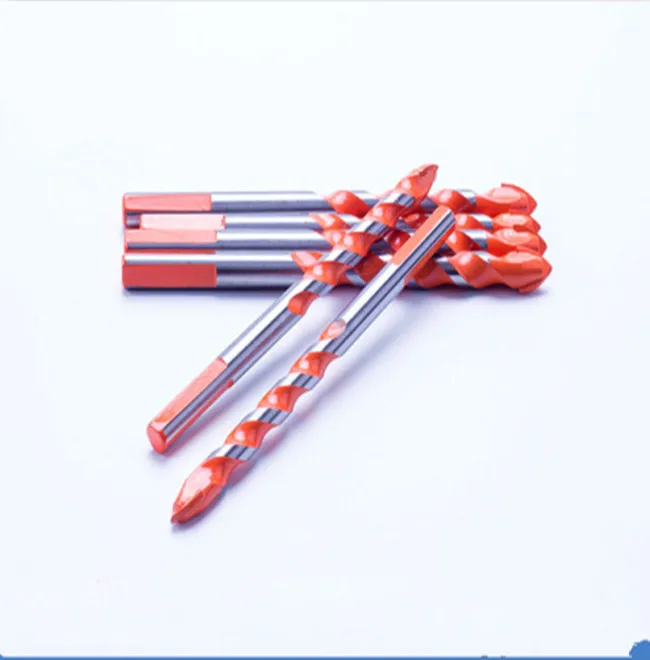 Orange color Three-Flat Shank Carbide Tip Multi Material Drill Bit for glass Ceramic Porcelain Tile Brick