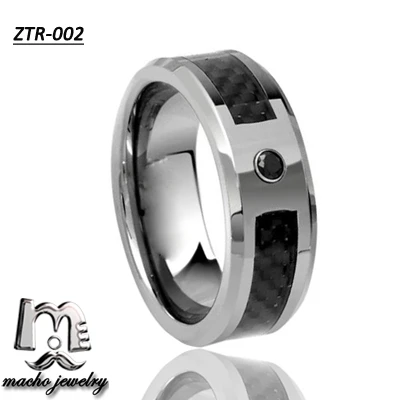 
Bridal Jewellery Sets 8mm Mens Tungsten CZ Diamond Wedding Ring with Grooved 