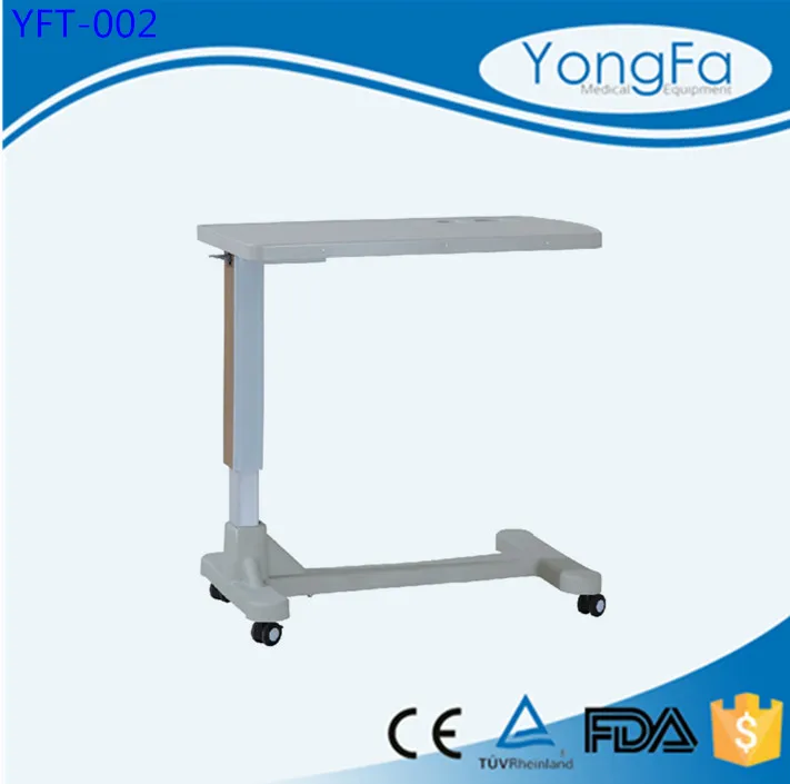 YFT-003 Hospital adjustable medical over bed table with wheels